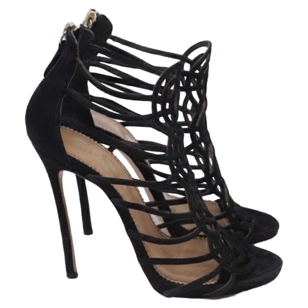 Dsquared2 Back-Zipped Strappy Sandal Heels in Black Suede